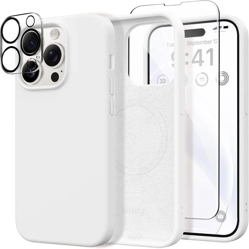 iPhone 14 Pro Case, Compatible w/ Magsafe, 2 Screen & Lens Protectors, White